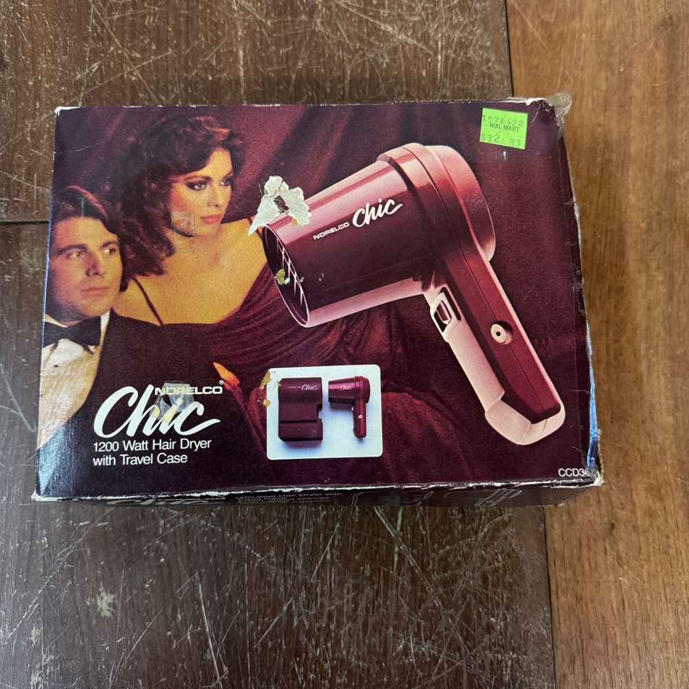 Norelco Chic 1200 Watt Hair Dryer Vintage 1980s Travel size‎ Tested Works
